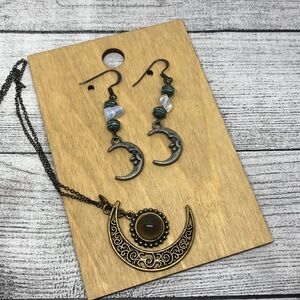 Artisan luna half moon boho statement festival earrings free necklace